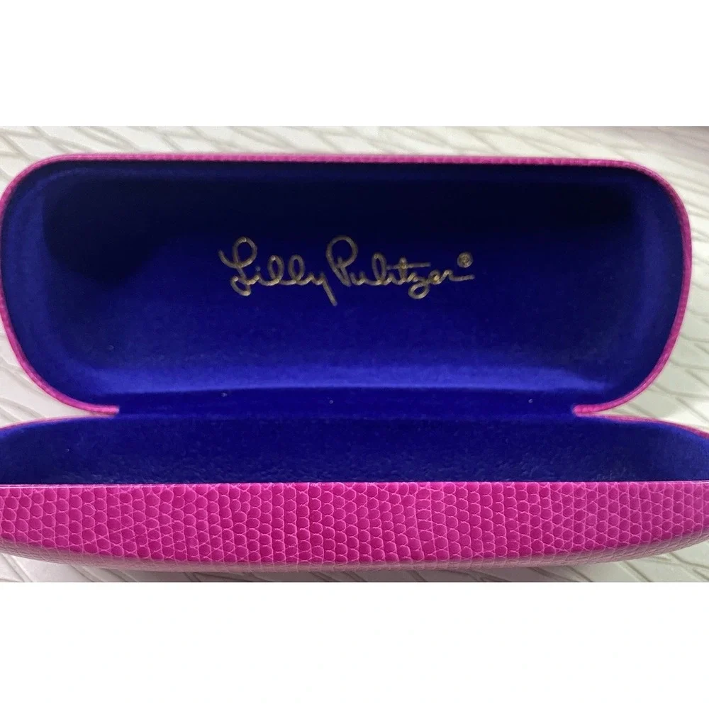 Lilly Pulitzer Eyeglass Holder Clamshell Case Hot Pink‎ W/Blue Felt Interior EUC